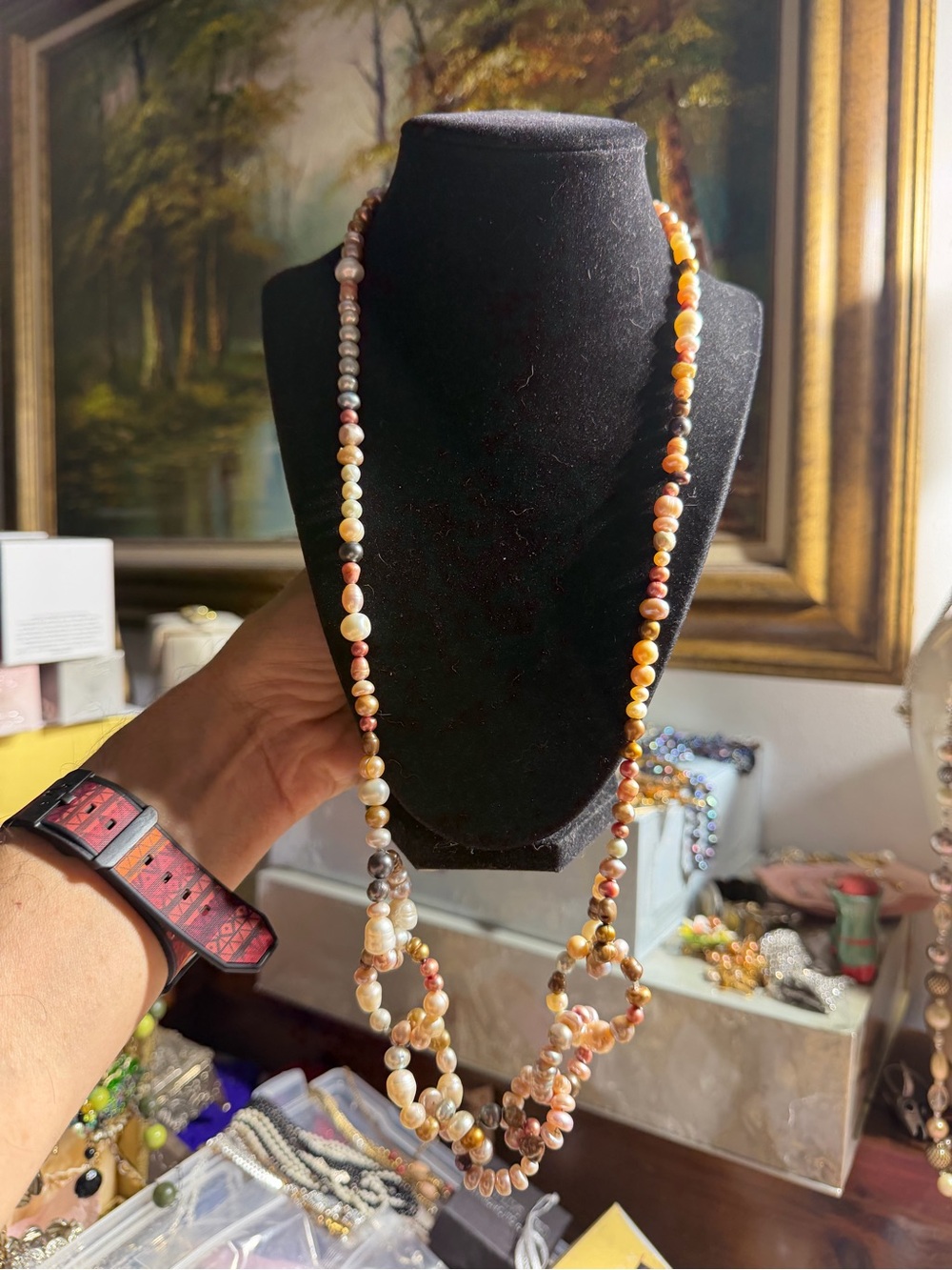 Vintage Natural Multi-Tone Freshwater Pearl Beaded Necklace